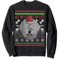 Sweatshirt Noël avec Chien Old English Sheepdog et Père Noël — Sweats à capuche pour hommes
