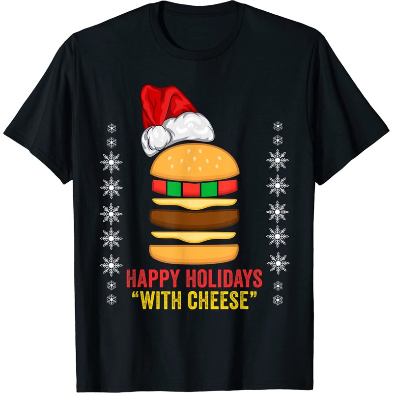 Happy Holidays with Cheese Christmas Cheeseburger T-Shirt for Men