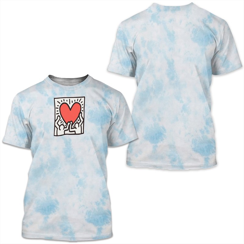 T-shirt Keith Haring Art Pop avec Deux Figures Tenant un Coeur — T-shirts pour hommes