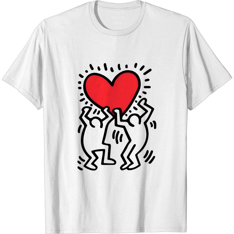 T-shirt pour hommes Keith Haring avec icône de cœur, art de rue — T-shirts pour hommes