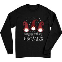Hanging With My Gnomies Plaid Garden Christmas Gnome Manches Longues — T-shirts pour hommes