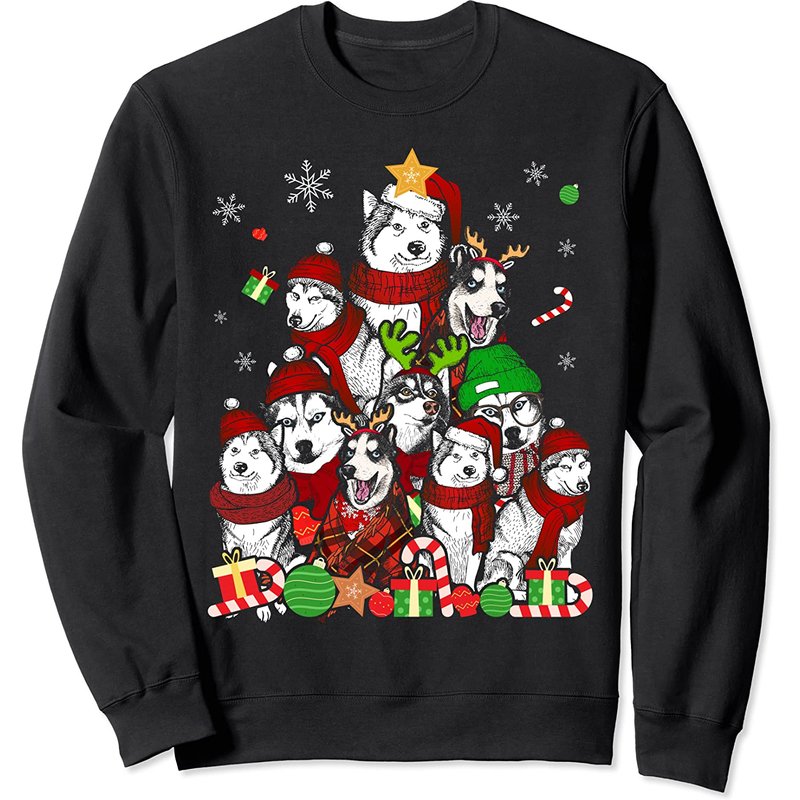 Siberian Husky Christmas Tree Sweatshirt for Dog Lovers — Mens Hoodies
