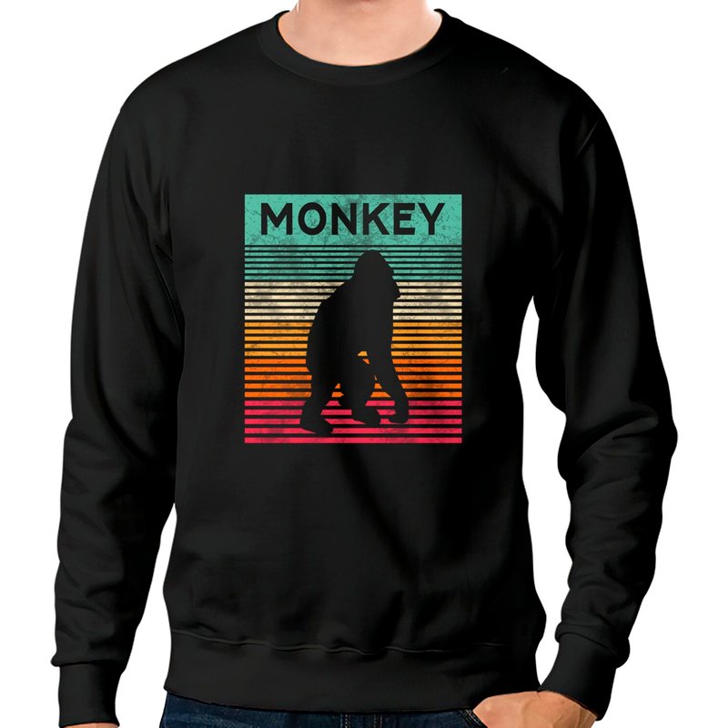Monkey Sweatshirt Vintage Ape Monkey Unisexe Noir — Sweats à capuche pour hommes