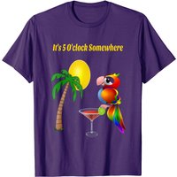 T-shirt pour hommes It's 5 O'clock Somewhere avec perroquet buveur