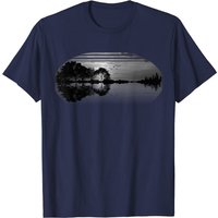 T-shirt Reflection Guitare Ciel Gris Arbres Lac — T-shirts pour hommes