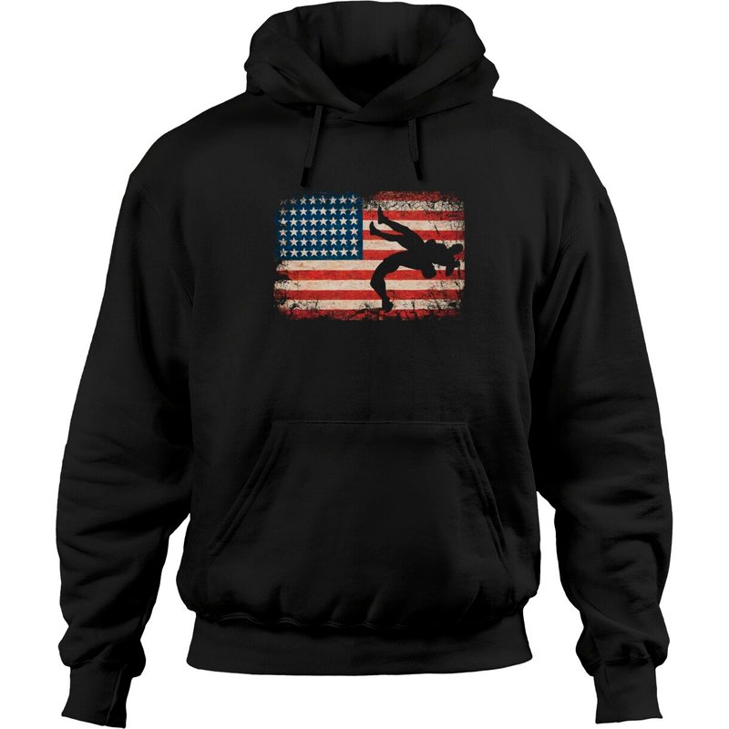Hoodie Distressé avec Drapeau Américain de Lutte