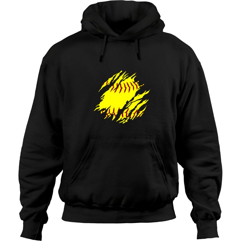 Hoodie Pullover Cool Girls Rouge avec Broderies de Softball — Sweats à capuche pour hommes