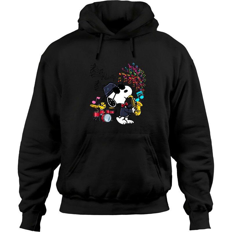 Hoodie Snoopy Dog Saxophone pour Unisexe en Vert Militaire — Sweats à capuche pour hommes