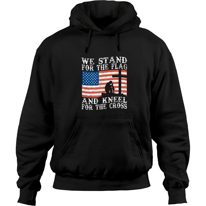 Hoodie Pullover I Stand For Flag And Kneel For Cross — Sweats à capuche pour hommes