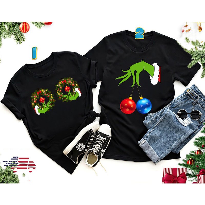 T-shirt Couple Grinch Hands de Noël pour Hommes - Noir — T-shirts pour hommes