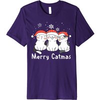 T-shirt de Noël Merry Catmas avec trois chats et chapeau de Santa
