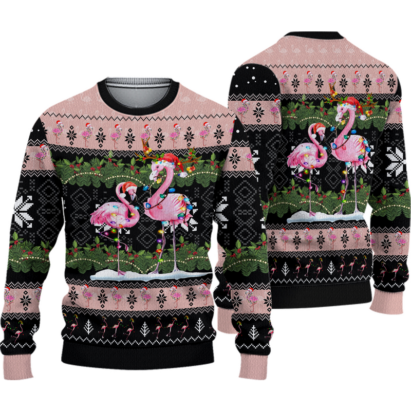 Hoodie Flamingo Noël Moche 3D Imprimé Intégral — Chandails pour hommes