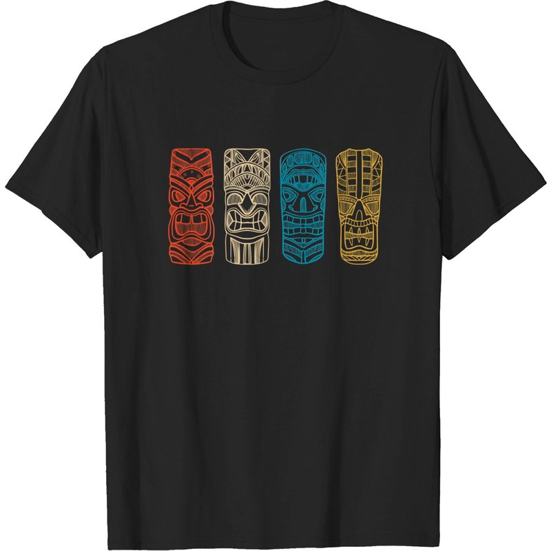 T-shirt Vintage Tiki Masque Polynésien Quatre Totems — T-shirts pour hommes