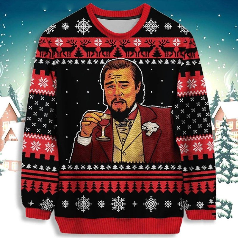 Chandail 3D de Noël Laughing Leo Leonardo DiCaprio — Chandails pour hommes