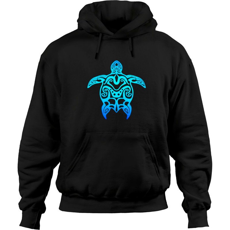 Haut à capuchon aquarelle Tortue de mer bleu océan tribal hawaïen — Sweats à capuche pour hommes