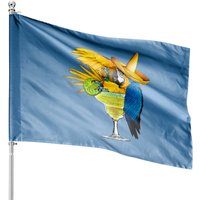 Drapeau Tropical Vacances avec Perroquet et Verre de Margarita