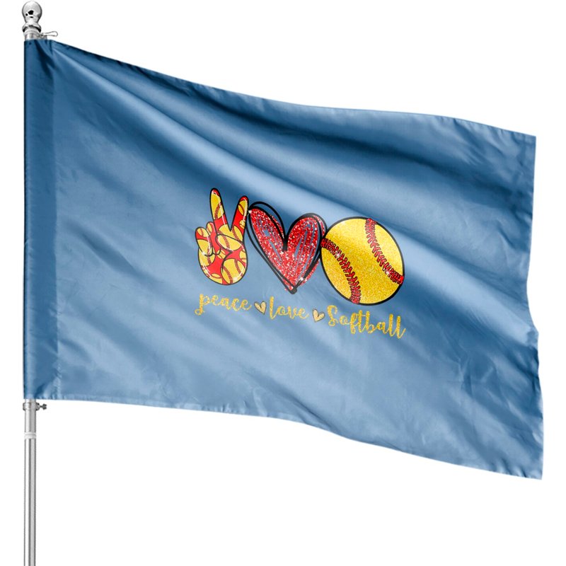 Peace Love Softball House Flag for Softball Lovers — Decorative Flags