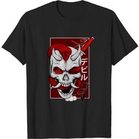 T-shirt Demon Samurai avec Design de Visage de Démon Japonais et Crâne — T-shirts pour hommes