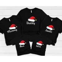 Matching Family Christmas Personalized Santa Hat T-Shirt for Men — Mens T Shirts