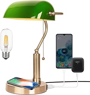 Lampe de bureau en verre FIRVRE avec chargeur sans fil et ports USB
