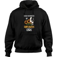 Hoodie Pullover Facilement Distrait Par Des Tournesols Et Des Vaches — Sweats à capuche pour hommes