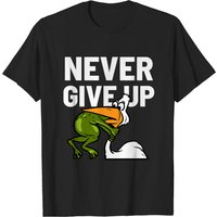 Never Give Up Frog T-shirt for Men - Black — Mens T Shirts