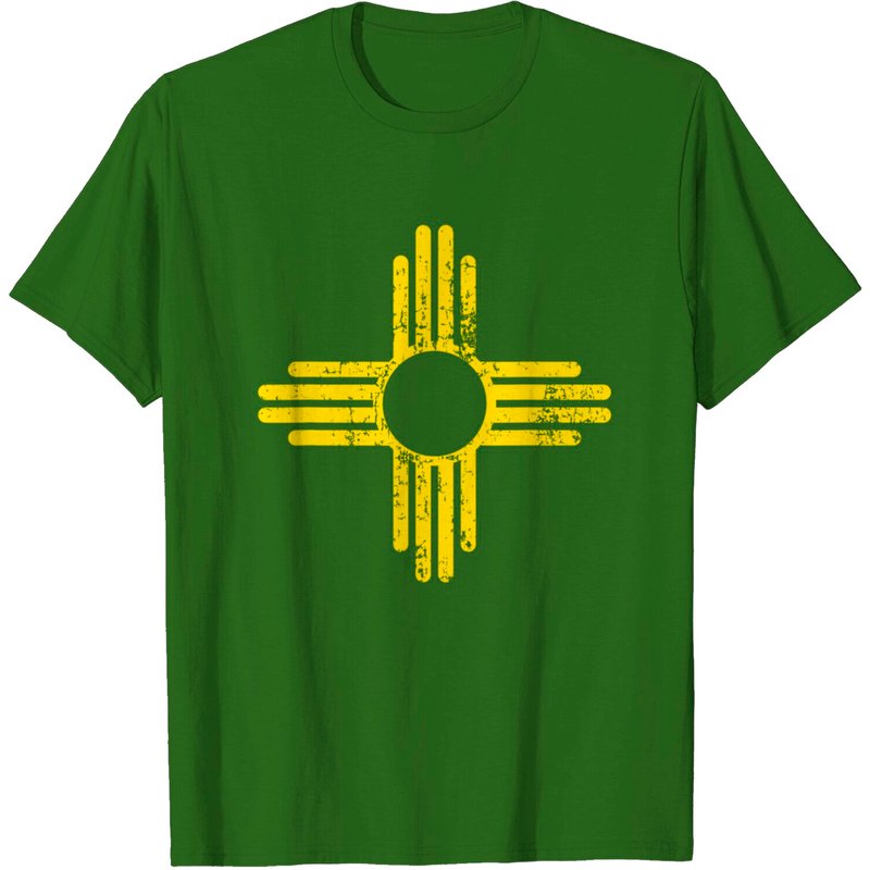 New Mexico Flag Distressed Yellow Zia Sun T-Shirt for Men