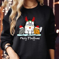 Merry Fluffmas Chats Avec Chapeau de Noël Sweatshirt