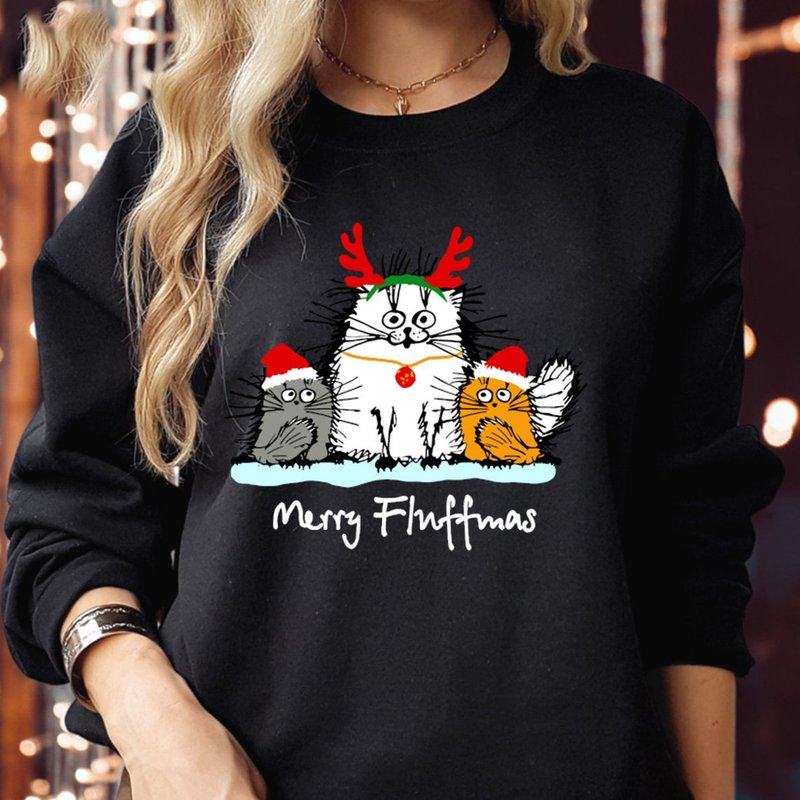 Merry Fluffmas Chats Avec Chapeau de Noël Sweatshirt — Sweats à capuche pour hommes