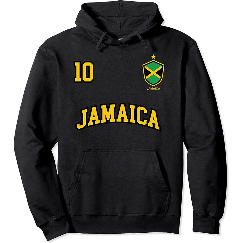 Hoodie Jamaïque Numéro 10 Équipe de Soccer avec Drapeau Jamaïcain — Sweats à capuche pour hommes