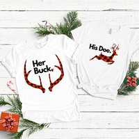 Matching Christmas Family Couple His Buck Her Doe T-Shirt for Men — Mens T Shirts
