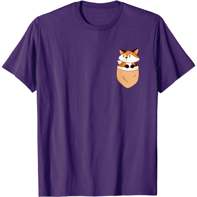 T-shirt Chibi Fox à Poche pour Hommes en Noir — T-shirts pour hommes