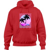Palm Tree and Vaporwave Dolphin 80s Glitch Art Pullover Hoodie — Mens Hoodies