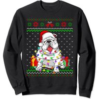 Chandail Ugly Sweater Lumières de Noël Bulldog Anglais — Sweats à capuche pour hommes