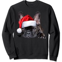 Sweatshirt Unisexe Chien Bulldog Français avec Chapeau de Noël — Sweats à capuche pour hommes