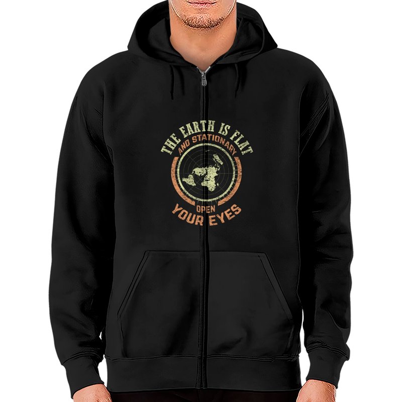 Hoodie zippé Vintage Conspiration Terre Plate et Stationnaire — Sweats à capuche pour hommes