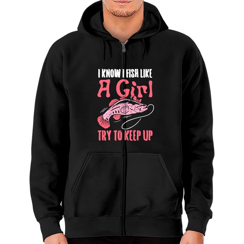 Fish Like Girl Essayez de Suivre Angling Femmes Zip Hoodie — Sweats à capuche pour hommes