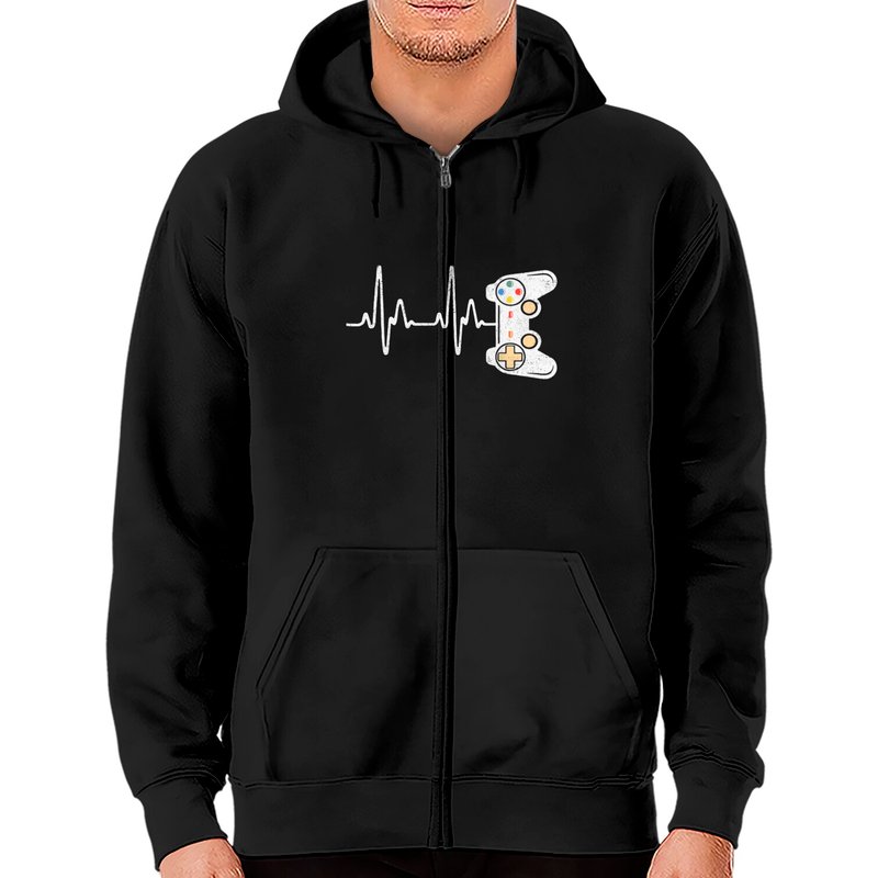 Gamer Heartbeat Zip Hoodie pour amateurs de jeux vidéo — Sweats à capuche pour hommes