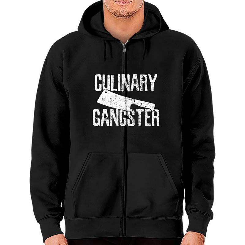 Hoodie Zippé Noir Chef Cuisinier Gangster Vintage — Sweats à capuche pour hommes