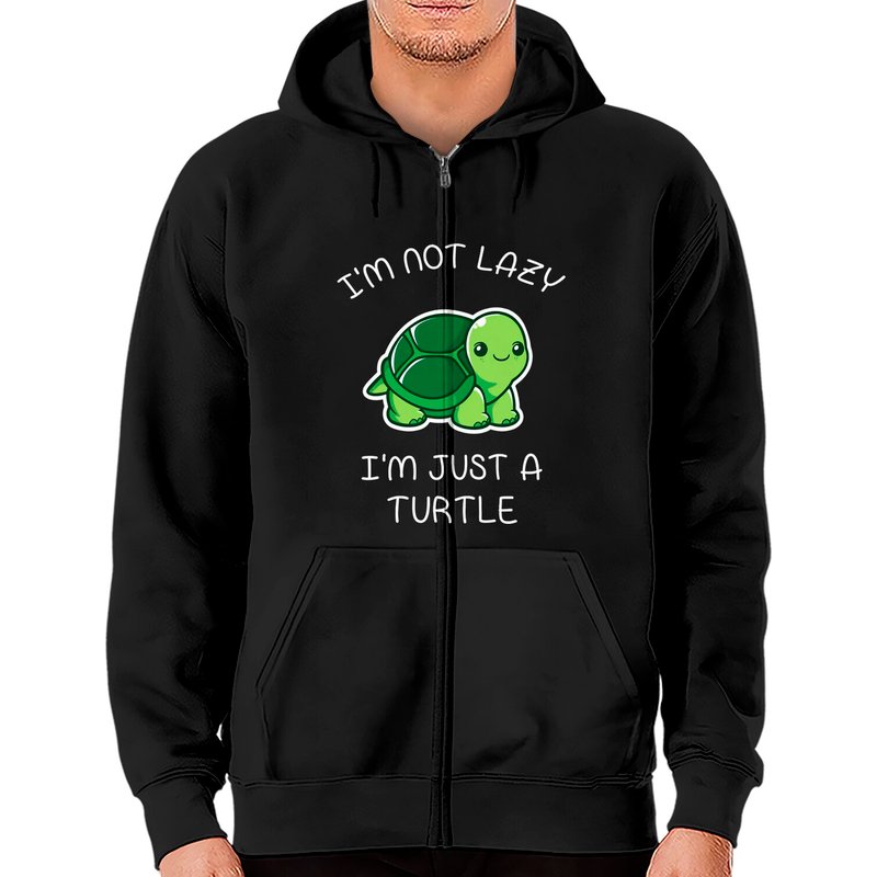 Hoodie zippé Turtle Lazy Turtle pour unisexe en noir — Sweats à capuche pour hommes