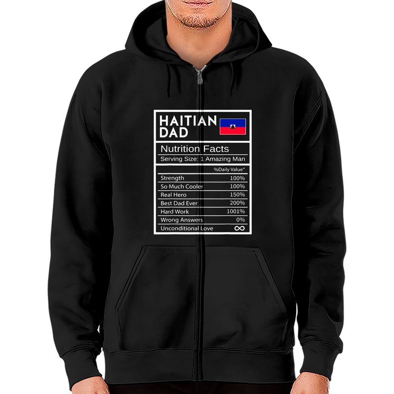 Hoodie zippé pour hommes, Faits nutritionnels de papa haïtien — Sweats à capuche pour hommes