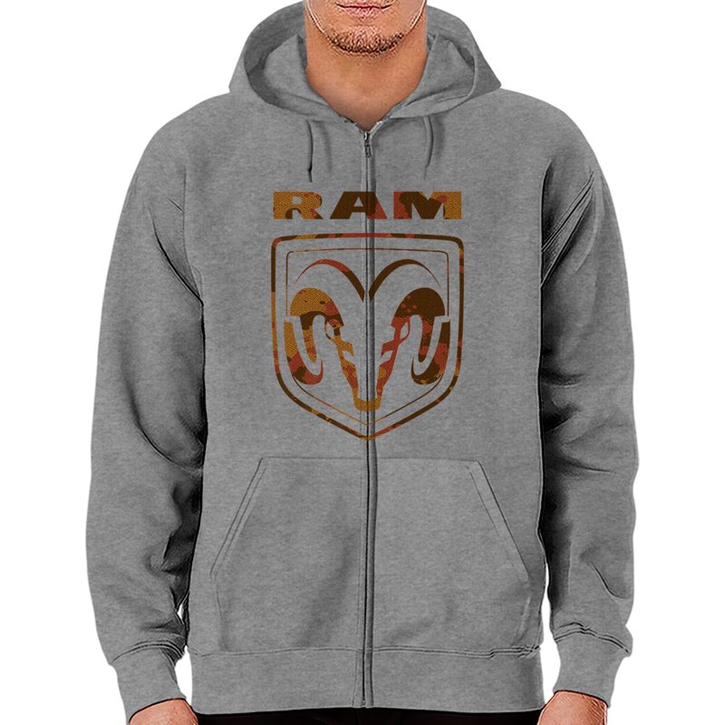 Hoodie zippé pour hommes avec logo camo brun Ram Trucks — Sweats à capuche pour hommes