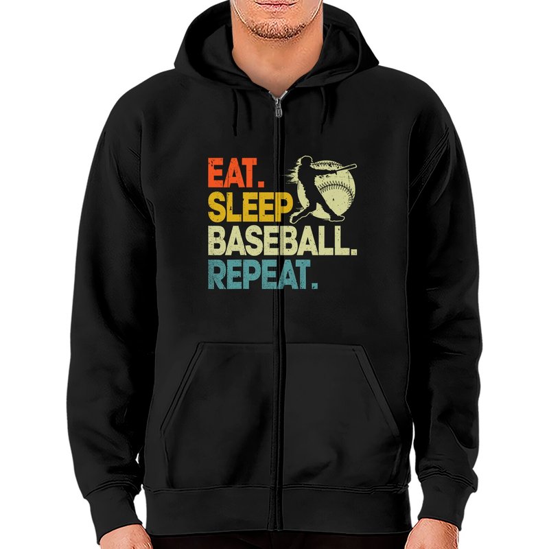 Hoodie Zippé Homme Eat Sleep Baseball Repeat — Sweats à capuche pour hommes