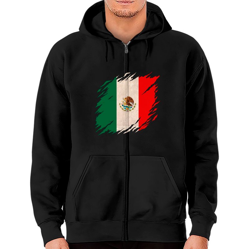 Hoodie Zippé Vintage Mexique Drapeau Fierté — Sweats à capuche pour hommes