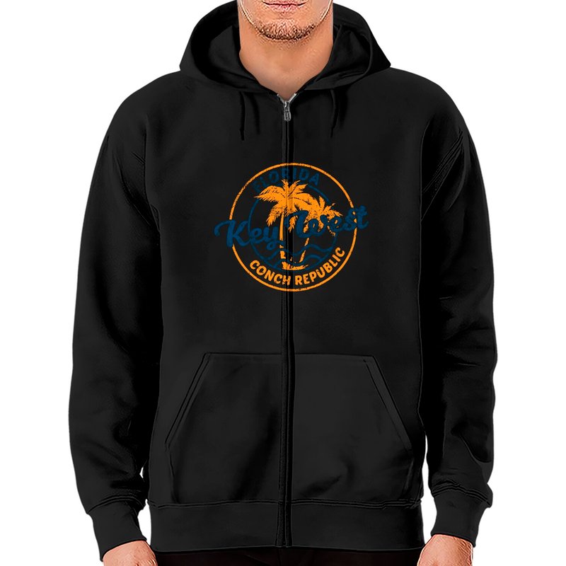 Hoodie Zippé en Coton Key West Vintage Emblem pour Unisexe — Sweats à capuche pour hommes
