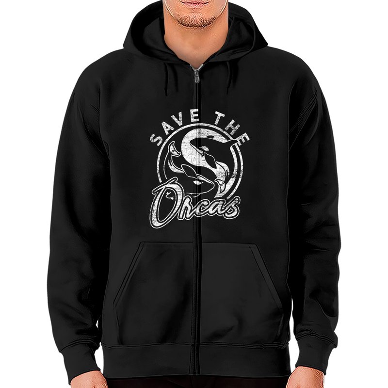 Haut à zip Save The Orcas pour unisexe en noir — Sweats à capuche pour hommes