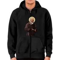 Hoodie zippé St Padre Pio avec croix de prière pour unisexe en noir — Sweats à capuche pour hommes