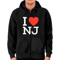 Hoodie zippé I Love Nj Heart pour unisexe en noir — Sweats à capuche pour hommes