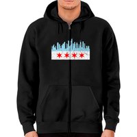 Hoodie zippé Chicago Flag Distressed Vintage Skyline du centre-ville — Sweats à capuche pour hommes