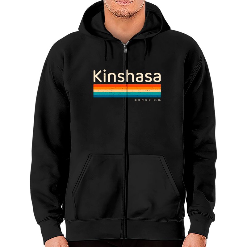 Haut à capuchon zippé Kinshasa Congo pour unisex en noir — Sweats à capuche pour hommes